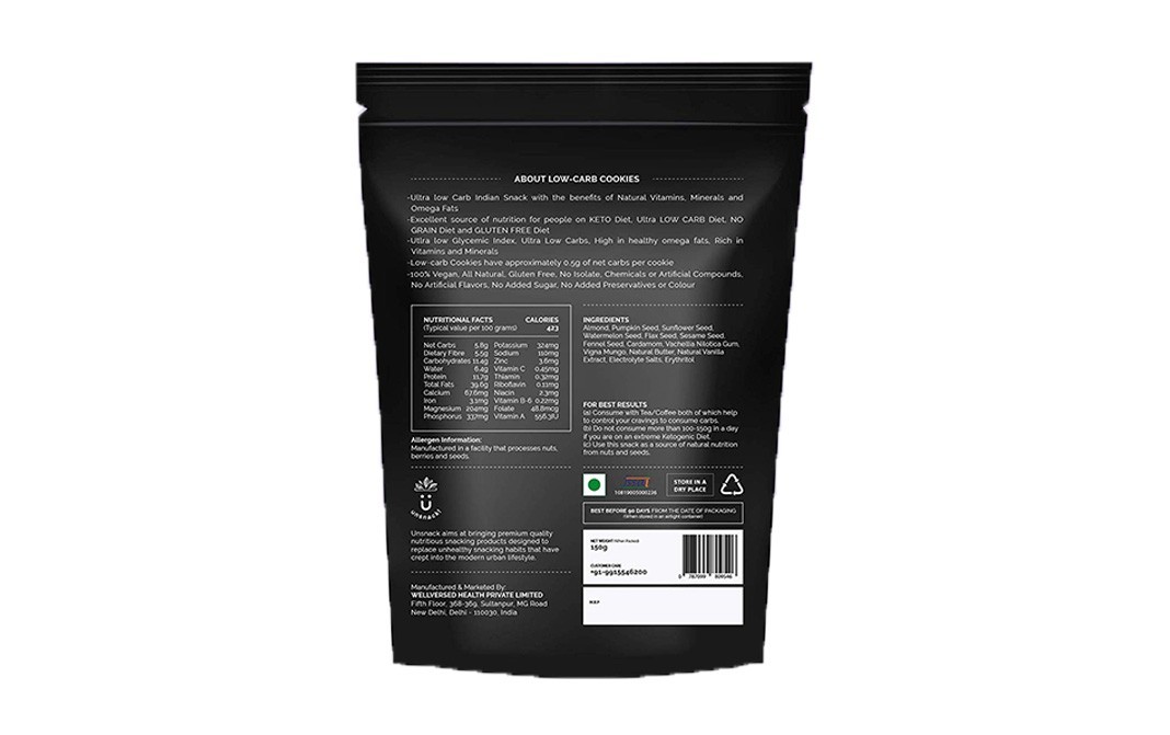 Unsnack Low-Crab Cookies    Pack  150 grams